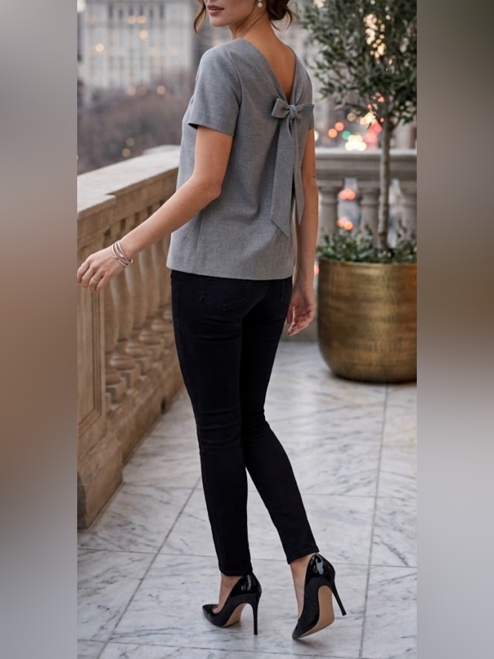 Banana Republic Light Gray Bow-Back Blouse - Picture 2 of 10